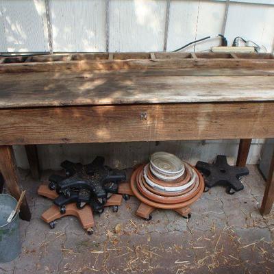 Vintage Wooden Tool Bench with Storage from back hills of North Carolina 