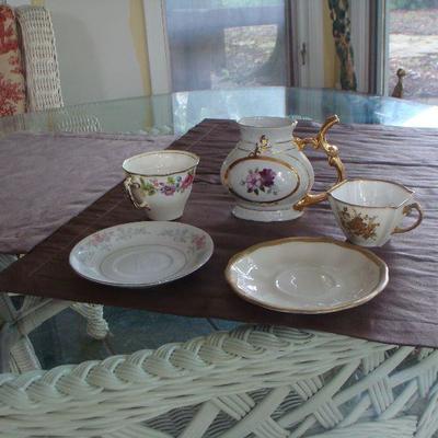 Vintage cups & saucers with creamer