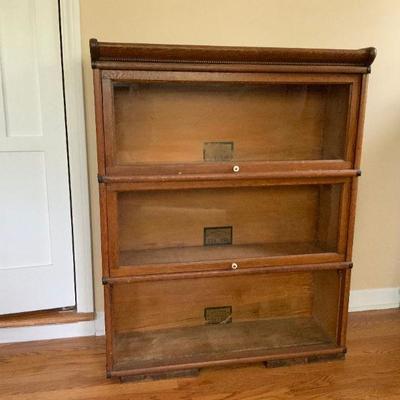 Vintage Oak 3 Shelf attorney Book Case with 2 glass pull downs
