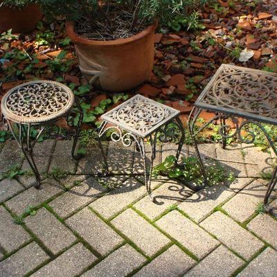 3 iron decorative patio / garden plant stands 