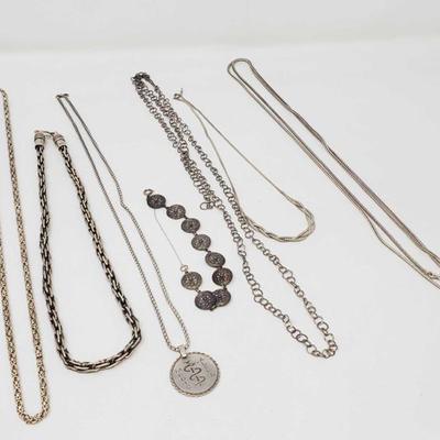 103: Sterling Silver Chains, 190g
Weighs approx 190g measures approx5