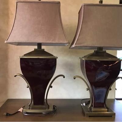 Pair of Lacquer and Bronze Lamps