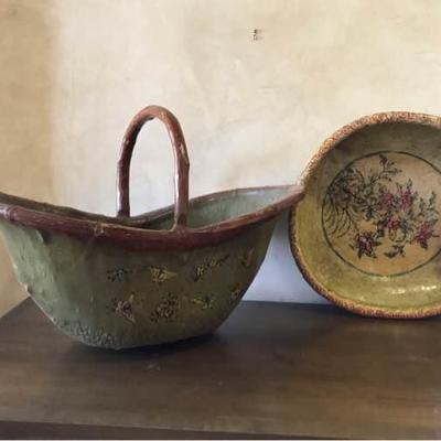 Hand Painted Wooden Basket and Bowl