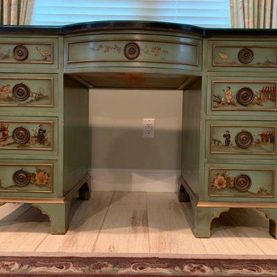 Vintage Hand Painted Chinoiserie Bedroom Set with Marble Top, Signed R. Welch 