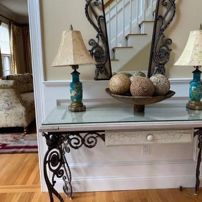 Door Top Iron Base Console Table with Mirror 