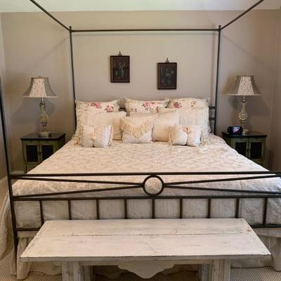 Canopy Bed, Rustic End of Bed Bench 