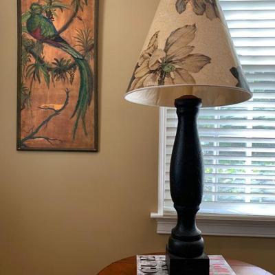 Copper Painting, Wooden Column Lamp 