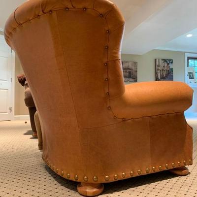 Ralph Lauren Tufted Back Leather Club Chair with Ottoman 