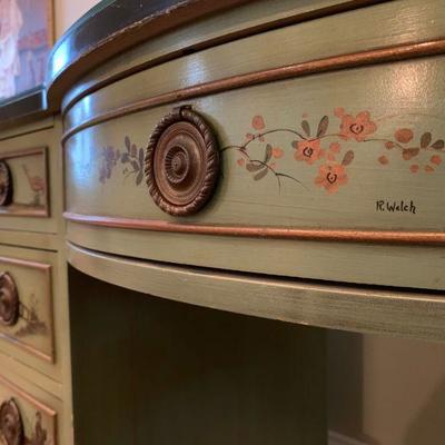Vintage Hand Painted Chinoiserie Bedroom Set with Marble Top, Signed R. Welch 