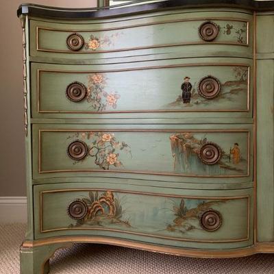 Vintage Hand Painted Chinoiserie Bedroom Set with Marble Top 