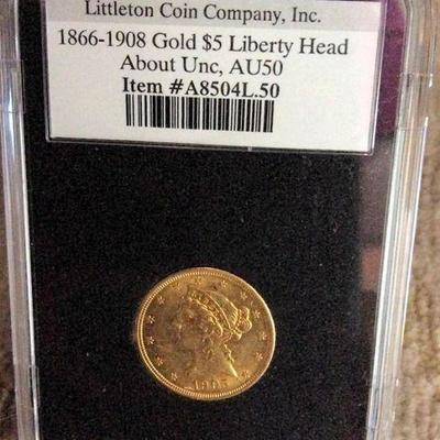 KFC021 Gold 1908 $5 Liberty Head Coin