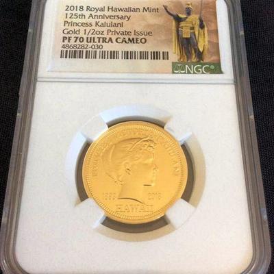 KFC038 Gold 2018 1/2 oz  Queen Liliuokalani Coin, NGC PF70 
