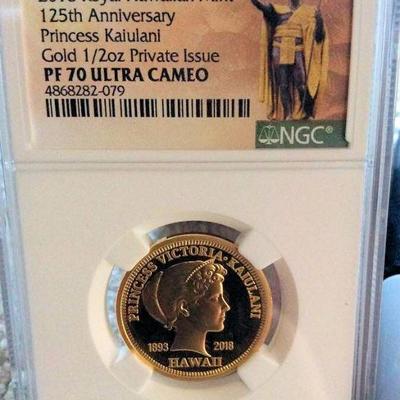 KFC039 Gold 2018 1/2 oz  Princess Kaiulani Coin, NGC PF70 