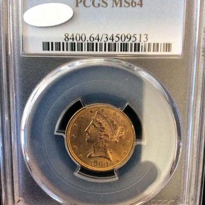 KFC020 US Mint 1900 Five Dollar Gold Coin, PCGS MS64