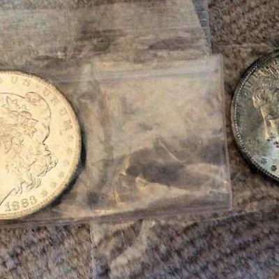 KFC013 Two US Morgan Silver Dollars, Uncirculated, 1883 & 1884