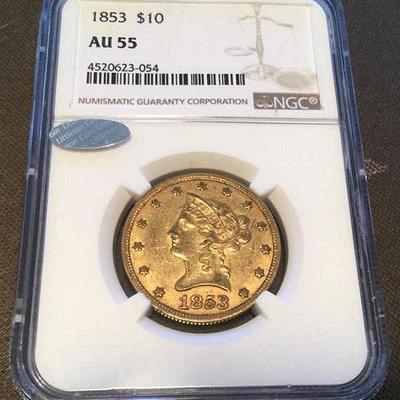 KFC022 Liberty Eagle $10 Gold 1853 Coin 