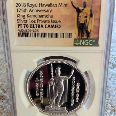KFC041 Silver 2018 Royal Hawaiian Mint, 1oz Kamehameha Coin, NGC PF70 