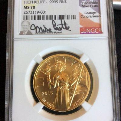 KFC029 US Mint Liberty Gold $100 High Relief Coin , NGC MS70.