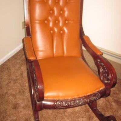 Antique Leather Rocker with Ottoman 