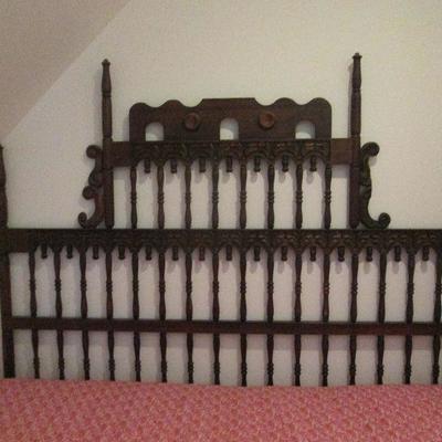 Antique Mexican Hand Carved Wood Headboard