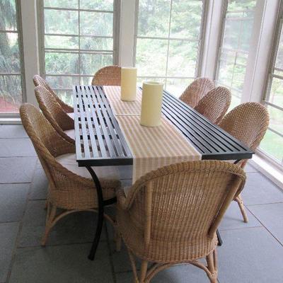 8 Natural Wicker Chairs with Cushions - Being offered as 2 sets of 4