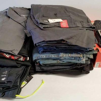 8 Pairs of Levi Brand Jeans and a pair of shorts, Various Collared and T-Shirts, Nike Shoes
Levi Jeans Sizes vary from 50x29 to 50x32....