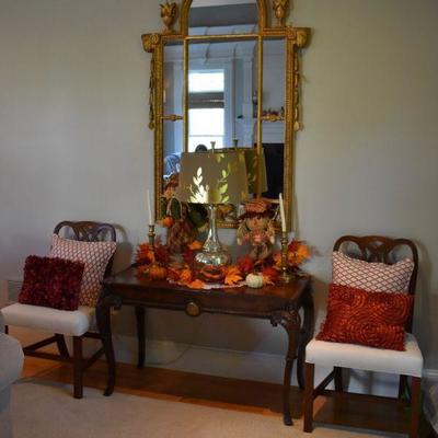 Gilt mirror and antique console table