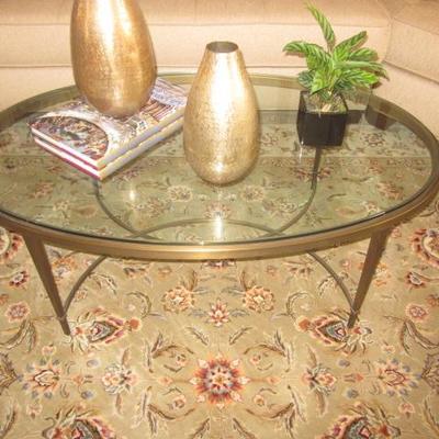 Barbara Barry Designer Glass & Antique Brass Accent Table 