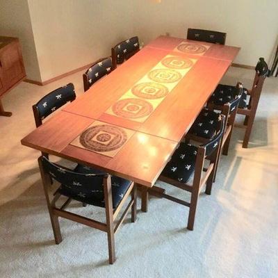 Danish Modern Teak Table with Eight Chairs