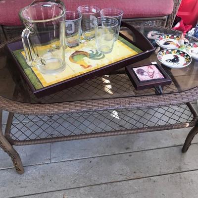 Wicker coffee table with glass $45