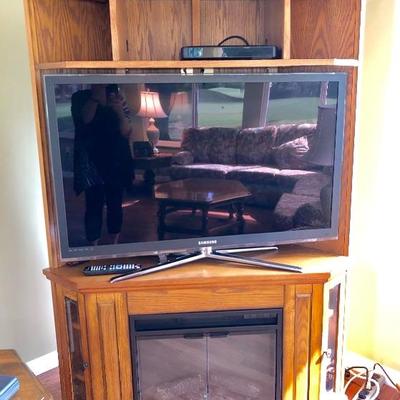 Wood Corner Media Cabinet with Fireplace Base - $425