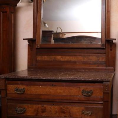 Victorian  Eastlake marble top mirror dresser