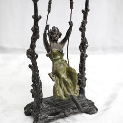 Art Nouveau Style Bronze Girl On A Swing signed