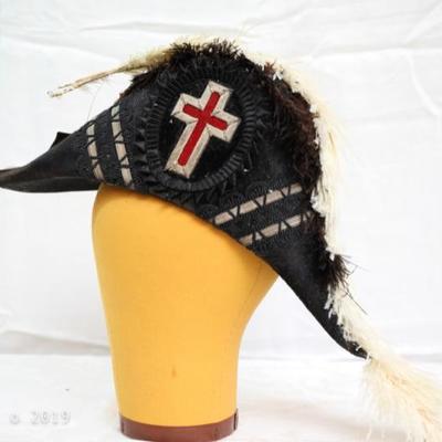 Antique Knights Templar Admiral Hat with Ostrich Feathers 