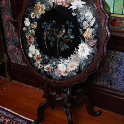Victorian tinsel foil hand painted flip top table