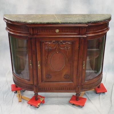 Marble-top Carved Mahogany Display Cabinet