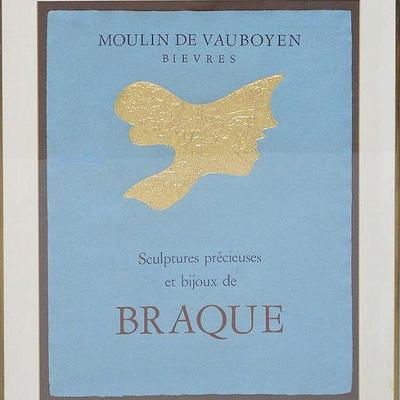 George Braque. (French 1882-1963) After. Tete de Femme in23 KT gold. Lithograph on Auvergne paper. Hegger de Lowenfeld for the exhibition...