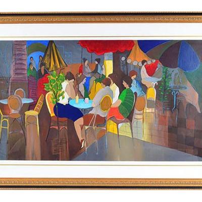 Very Large Hand Signed Itzchak Tarkay Limited Edition Entitled NIGHT CAFE