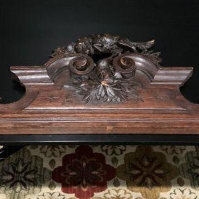 19th Century Hand Carved Wood Mantel / Door Decorative Piece with Dog / Hunting Decoration