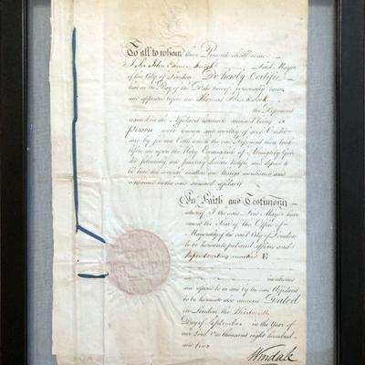 Affidavit Signed by the Lord Mayor of London Sir John Eamer, Knight,1802 Attaching a 1767 Marriage Certificate