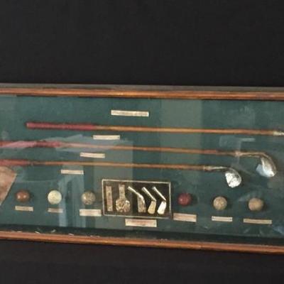 Large Shadowbox Display of Antique Golf Equipment & Photographs  