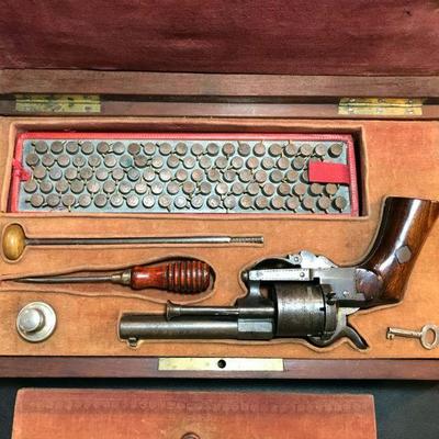 E. Lefaucheux .32 caliber, pinfire, double action revolver, c. 1870 in Original Case