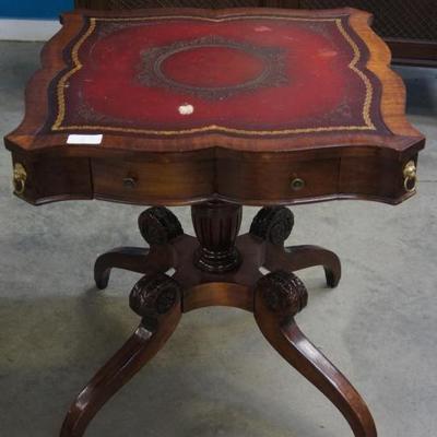 Leather Top End Table With Lion Heads