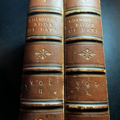 2v Set of THE BOOK OF DAYS A MISCELLANY OF POPULAR ANTIQUITIES, edited by R. Chambers, 1869 - Antique Leather Books