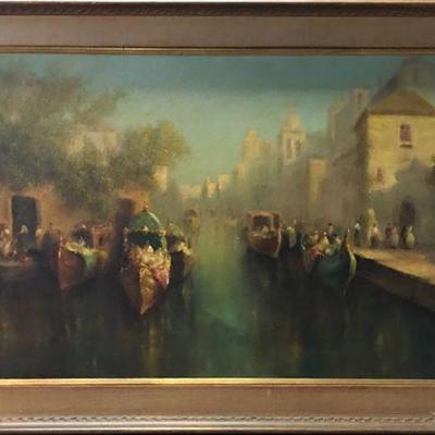 Remarkable Venetian Landscape Oil Painting "View of a Venetian Canal" after J M W Turner
