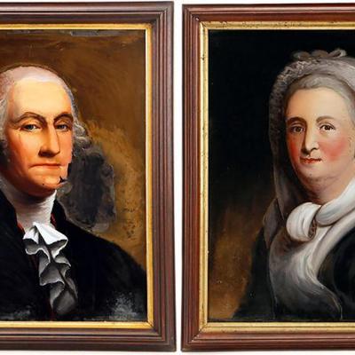 Pair of Portraits George & Martha Washington by William Prior after Gilbert Stuart 