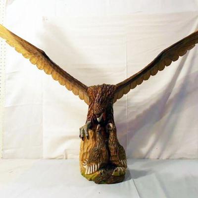 Large Signed Hand Carved & Painted Wooden Eagle Sculpture by Witkow