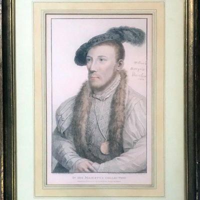 18th c. Hand Colored Engraving, Portrait Of William Marquis Northampton After Hans Holbein by Francesco Bartolozzi