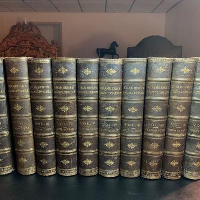 Antique 19th century 10 v. Leather Book Set of Chambers Encyclopedia