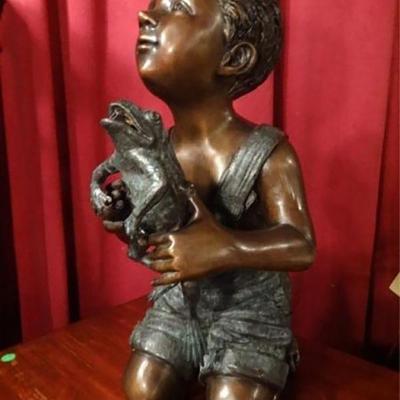 Large Bronze Sculpture Titled "Boy and Frog"
